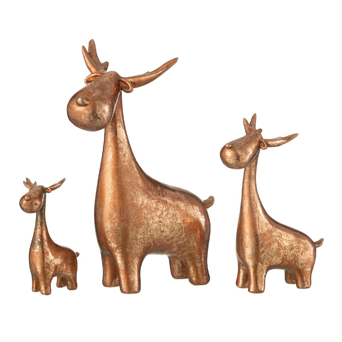 Lot de 3 cerfs déco en résine cuivre de 25cm pour salon