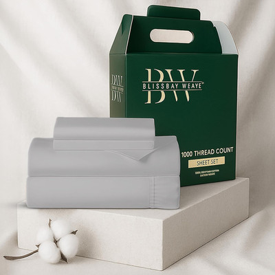 Luxury 1000 Thread Count Egyptian Cotton Queen Sheet Set - Silver 4 Pcs