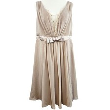 EUC Alisa Pan Rhinestone Detail Satin Bowtie Waist Dress Sz. 14 Champagne