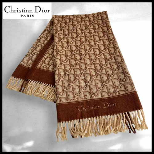Authentique écharpe Christian Dior motif trott% laine marron saison hiver