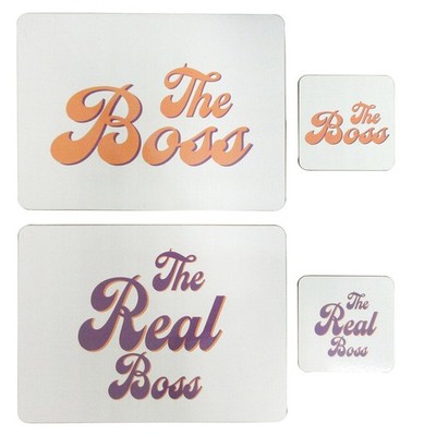 Placemat and Coaster Set of 4 'The Boss/Real boss' Ideal for Wedding Anniversary