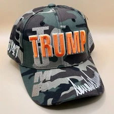 Trump 3D Embossed Embroidery Baseball Cap Signature 45/47 White Gold Camou Red
