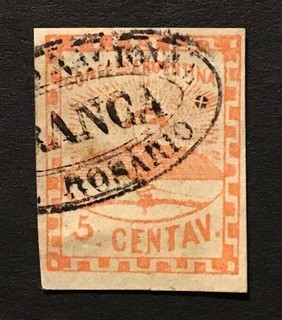 ARGENTINA 1858 SG1 5c. red imperf Good Used CV £25