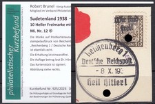 Sudetenland Reichenberg, Mi.-Nr.   12  gestempelt  gepr&uuml;ft   Befund