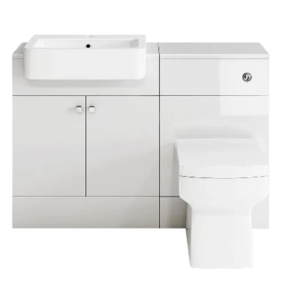IBATHUK Bathroom Suite Combined Furniture Vanity Unit Sink Toilet WC Set & BTW White