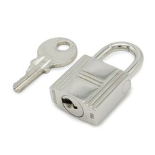 HERMES Cadena Padlock No.102 Silver Metal Bag Charm with Key Pre-owned