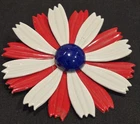 Vintage 3 Inch Red White & Blue Flower Brooch Pin MCM Retro Costume Jewelry