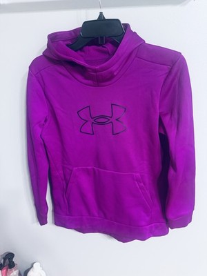 Under Armour Girls YLG/G Purple Fleece Pullover Hoodie Logo Pockets