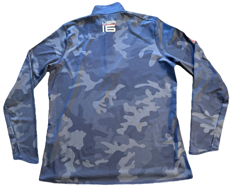 Pulôver feminino RLX Ralph Lauren Ryder Cup 2016 1/4 zíper tamanho XL azul camuflado G/S - Imagem 3 de 4