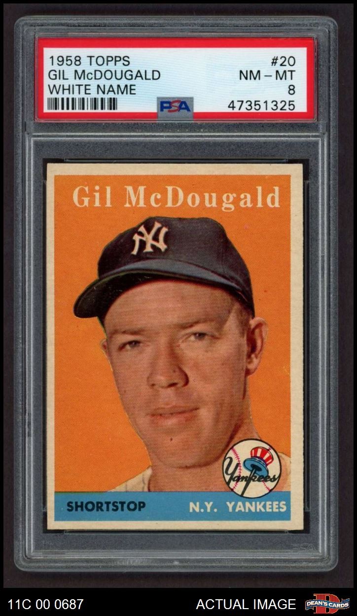 1958 Topps #20 Gil McDougald White Name Yankees COMMON VARIATION PSA 8 - NM/MT