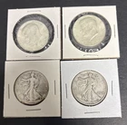 Kennedy & Walking Liberty Half Dollars Lot Of 4 90% Constitutional Silver Coins