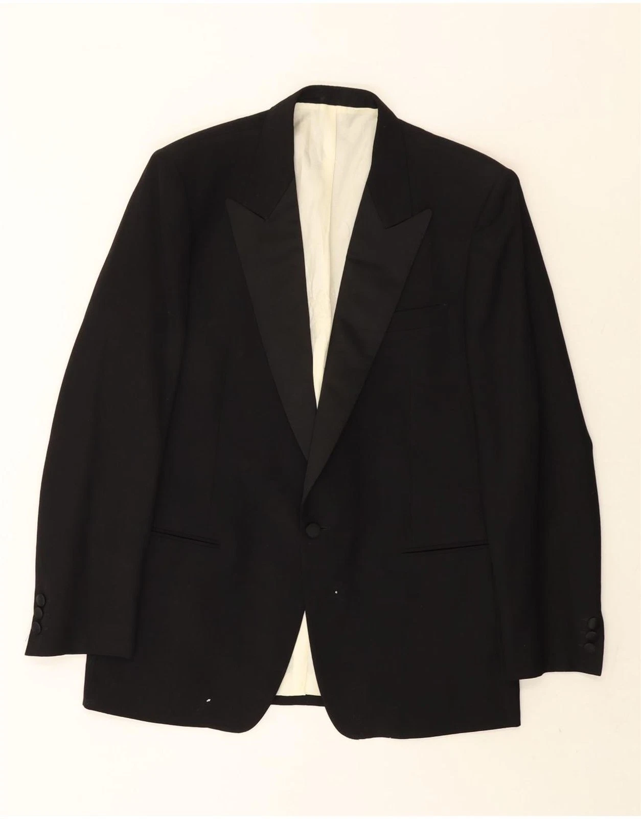 Lebole Mens 1 Button Blazer Jacket IT 50 Large Black Wool BC01