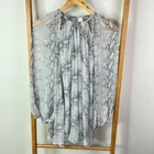 Zimmermann Blouse Top Womens 1 Grey Snakeskin Silk Cut Out Tunic Long Sleeve