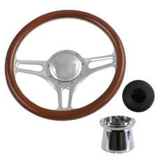 CJ Classic Trucks Steering Wheel Kit Walnut Half Wrapped 14" 9-Bolt 3-Spoke W...