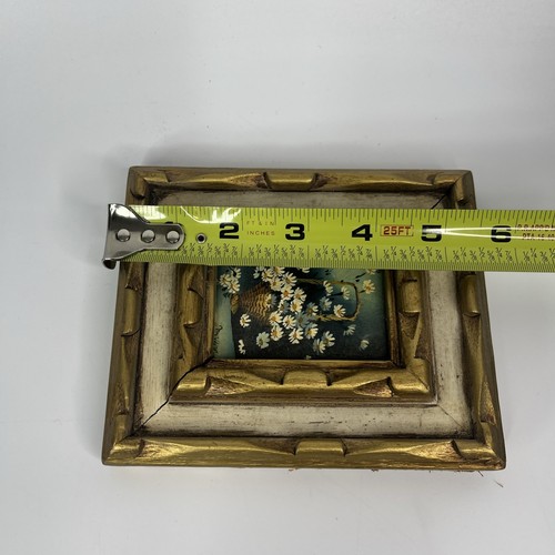 Ornate VTG Wood Floral Art Frame 3D Decor Cute Gold Flowers Signed Art - Picture 5 of 6