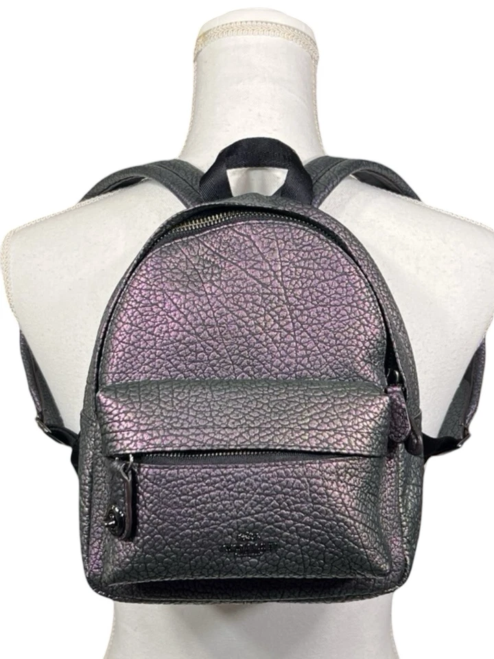 Mochila Coach Holograma Cuero Mini Campus Resbaladiza al Aceite F37999 Cambio de Color Foto 2 de 4