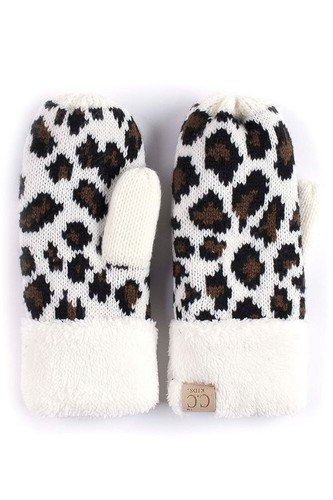 C.C 2-7 Years Children Girl Boy Kids Animal Leopard Ribbed Knit Mitten Gloves - Picture 6 of 13