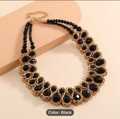 Luxus Schwarz Kristall Halskette und Armband Set