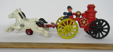 1920s  VINTAGE CAST IRON HORSE DRAWN FIRE WAGON 2 PIECE ARTICULATING 10 3/8"