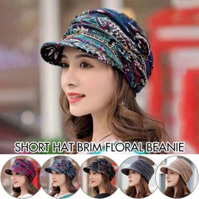 Printed Hat Hair Loss Chemo Women Beanie Short Brim Peaked Casual Caps