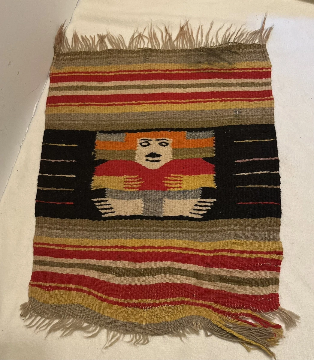 Small Vintage Mexican Weaving Woven Rug Blanket Art Piece