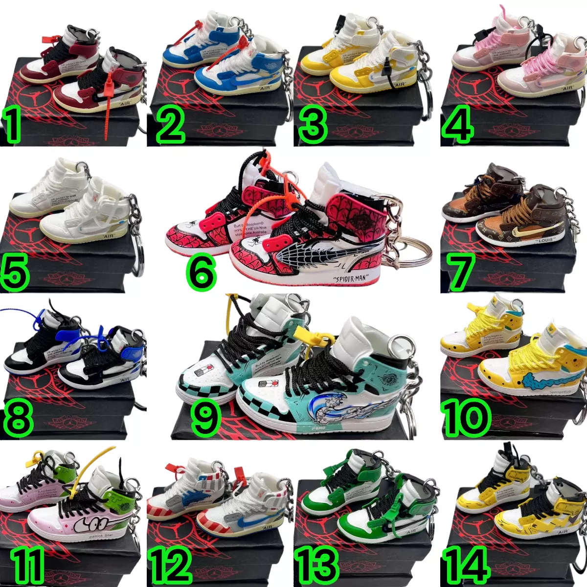Porte clés de baskets de variété, Jordan Mini porte clés de chaussures boîte transparente, boîte en carton