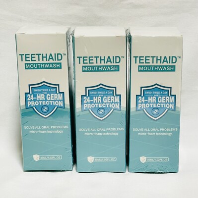 (3) TEETHAID Mouthwash Micro-Foam Technology 24-HR Germ Protection 1.02oz Ea NEW
