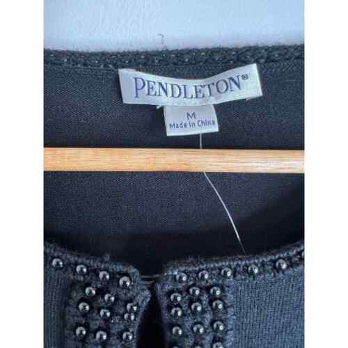VTG Pendleton size MEDIUM beaded cardigan merino wool sweater hook close blk NWT - Picture 2 of 6