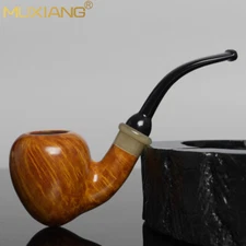 MUXIANG Briar Wood Freehand Pipe Smooth Tobacco Pipe Bent Acrylic Stem Horn Ring