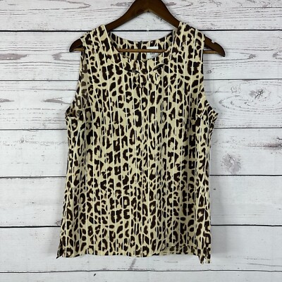 Cabi 3070 Blouse Women Medium Top Ginger Leopard Tank Zip Shell Career