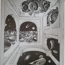 OTHER WORLD Nadir Horizon Zenith on this Moon Simurgh Bird M C Escher 11x7 Print