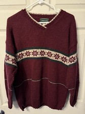 LANDSCAPE Wool Blend Sweater Burgundy Green White Women’s Medium Made In USA