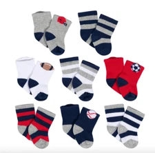 8 Pack Gerber Baby Boy Sport Themed Socks NIP 0-3 3-6 6-9 Football Baseball Socc
