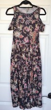 NWOT ASOS Brown Yellow Red Flower Cut-out Sleeve Calf Pleated Dress Size 4