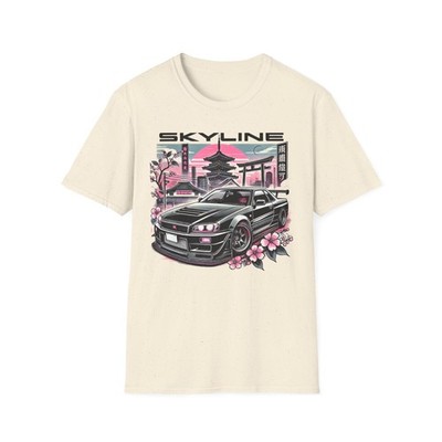 Skyline R34 GT-R JDM Tokyo Pagoda Torii Cherry Blossom Graphic T-Shirt