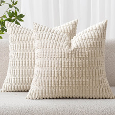 Corduroy Decorative Throw Pillow Covers 18x18 Cream White Pack of 2 Soft Boho St