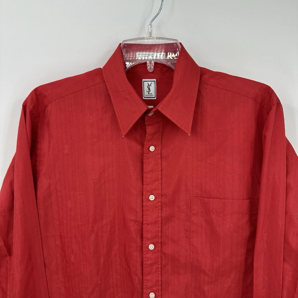 vintage 70s YSL dress shirt big collar logo long sleeve disco designer red M L - Image 3 of 4