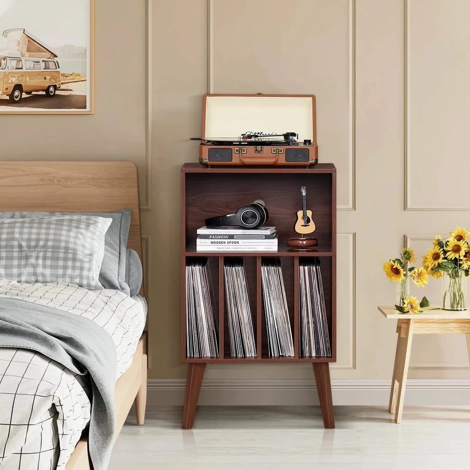 Record Player Stand, Walnut Turntable Stand Holds up to 160 Albums, Mid-Centu... - Image 2 of 4