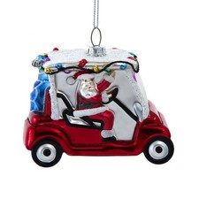 Kurt Adler Glass Santa in Golf Cart Ornament