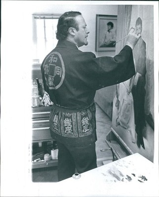 1971 Painter Art Work Vintage Brush Office Studio Middle Age Man Photo 8x10