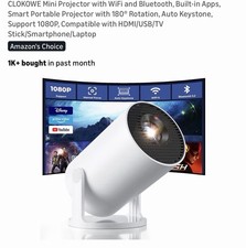 CLOKOWE HY300PRO Mini Projector White, WiFi Bluetooth, 1080P, Built-in Apps, Au…