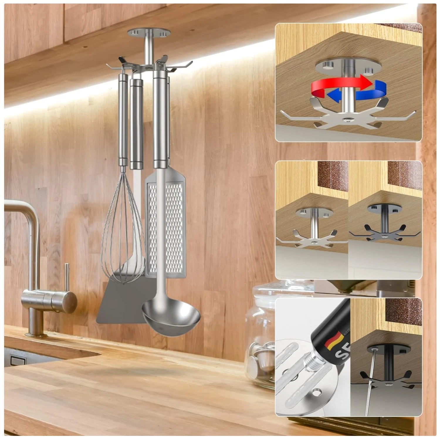 Multi-Function Adhesive Utensil Rack - 304 Stainless Steel
