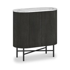 Roseland Furniture Milo Black Mango Wood & Marble Fluted Mini Sideboard RRP £535