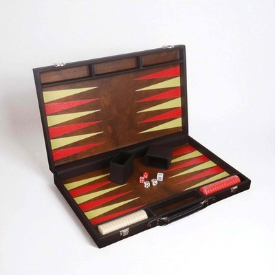 18-Zoll-Backgammon-Set aus schwarzem Kunstleder   Luxuriöses Reisebrettspiel im
