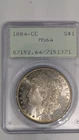 1884-CC Morgan Silver Dollar Coin PCGS MS64 in OGH 1st Gen Rattler Holder