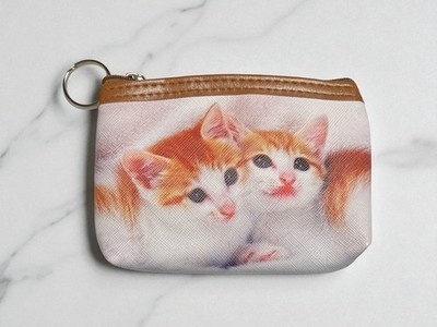 5'' Double Sided Cat Theme Vinyl Zipper Coin Purse Wallet with Key Ring