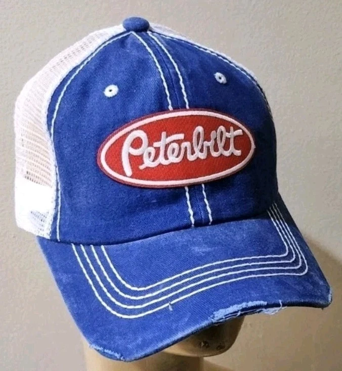 PETERBILT HAT Distressed Royal Blue & White Mesh Hat PETERBILT TRUCKER HAT