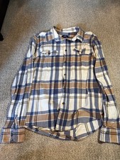 George Men's Classic Fit Shirt Blue, Cream, Plaid, Button-Up, Size M 38-40 