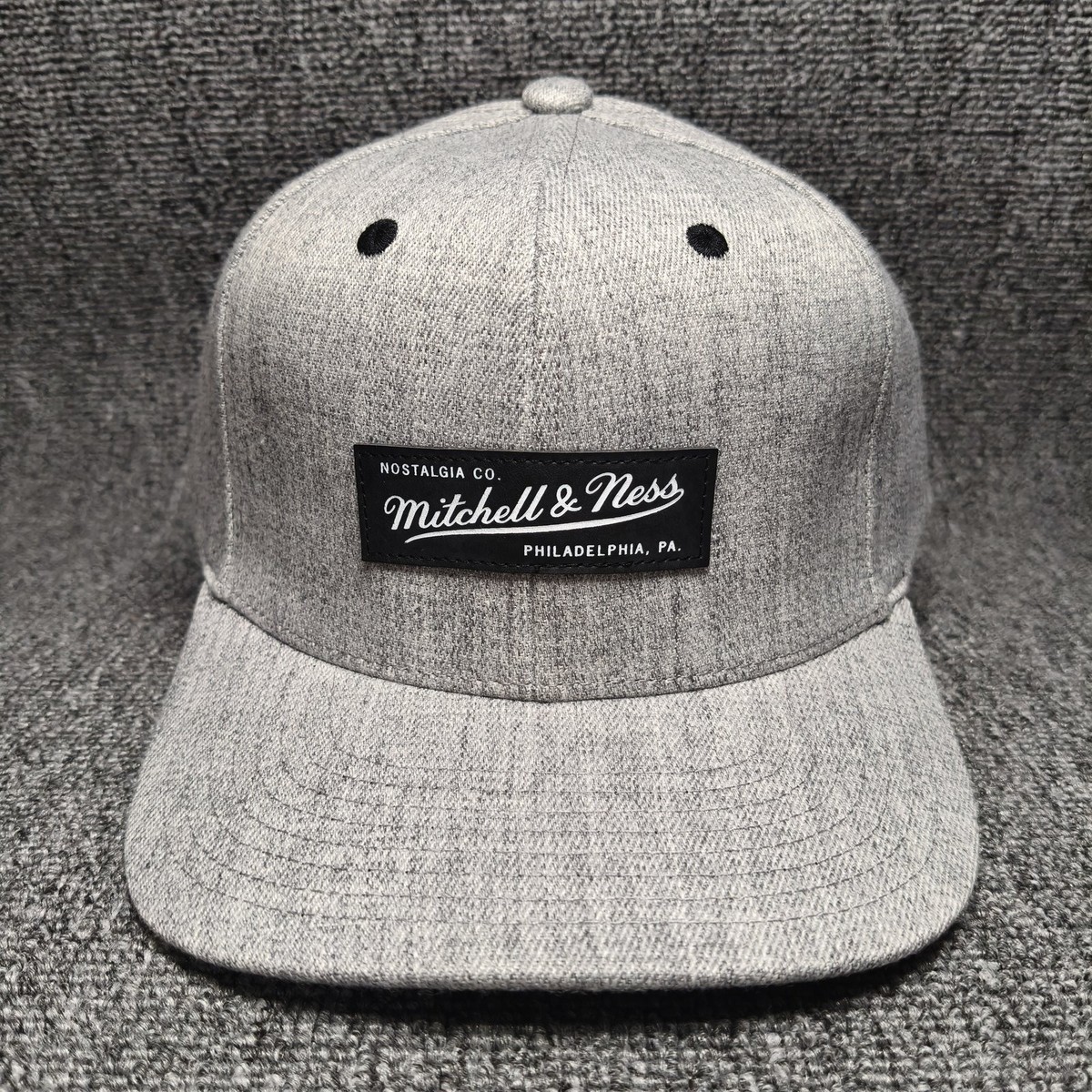 Mitchell & Ness Gray Snapback Cap Curved Brim Script Logo Hat