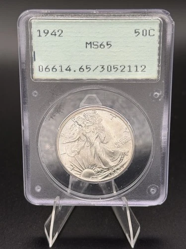 1942 Walking Liberty Half Dollar MS 65 RATTLER Old PCGS Holder - Bright Coin
